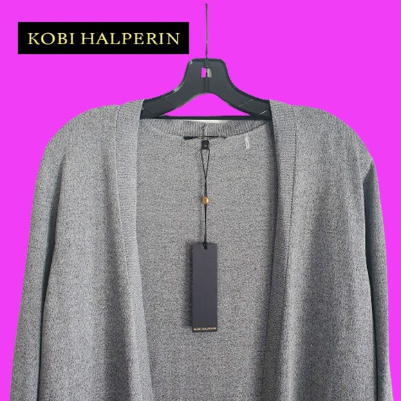 KOBI HALPERIN NEW PHOEBE Sequin Pockets Open Front Midi Cardigan XL - Picture 2 of 12